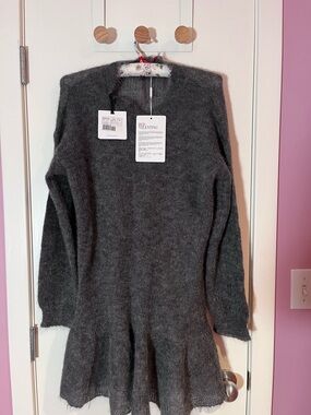RED Valentino Charcoal Gray Flared-Hem Mohair-Blend Sweater
